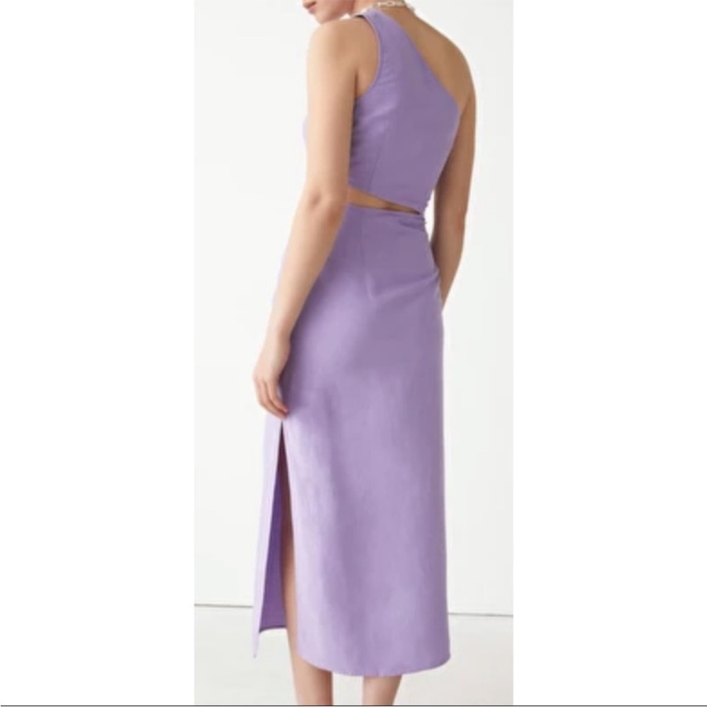 & Other Stories One Shoulder Side Slit Lilac Linen Cotton Dress NEW NWT